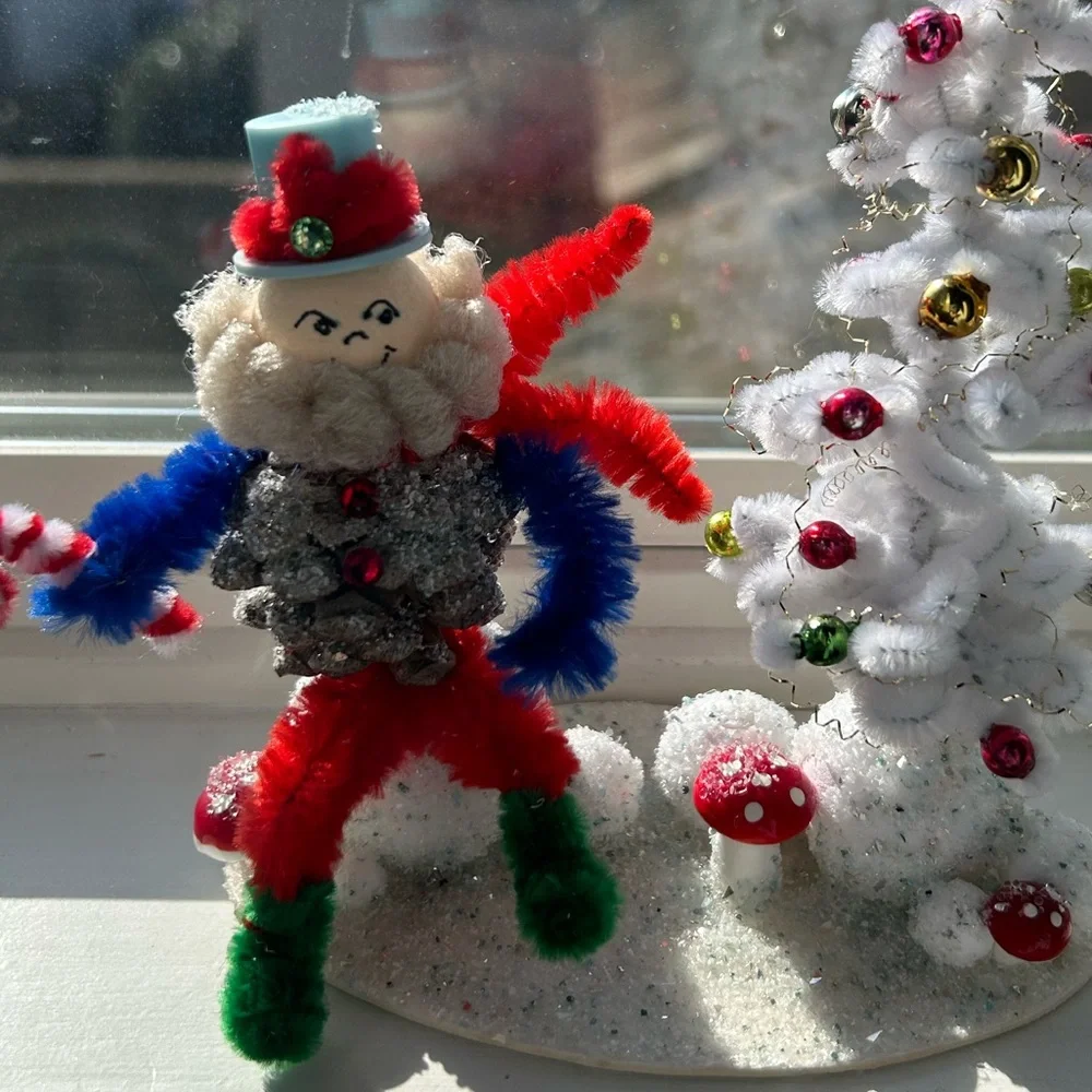 Festive vintage repurposed elf and Tree Holiday Decoration - Picture 1 of 7